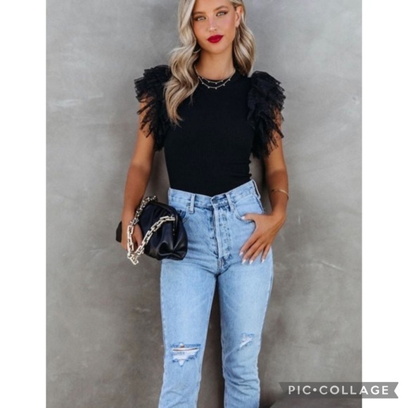 Black T-Shirt w/Organza Sleeves - Picture 2 of 6